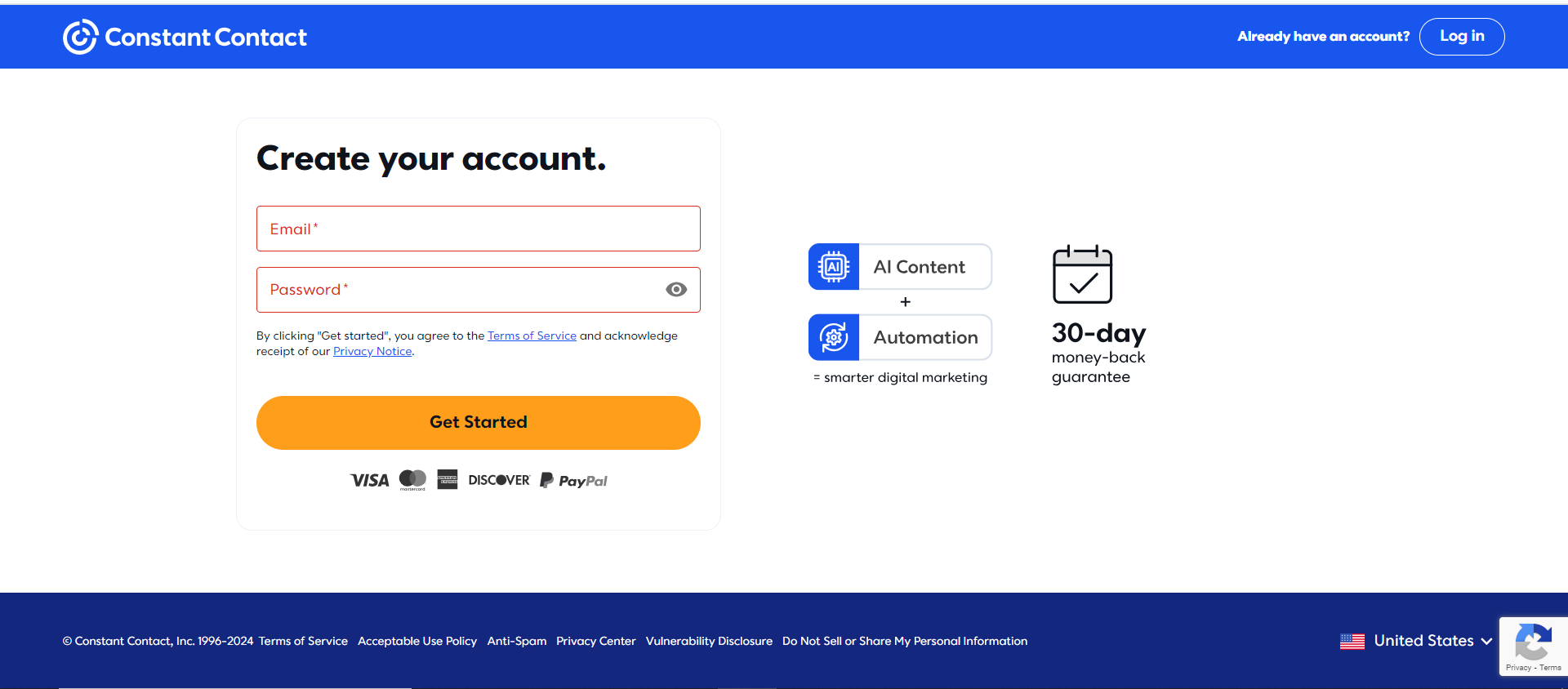 Constant Contact Pricing: Account Creation